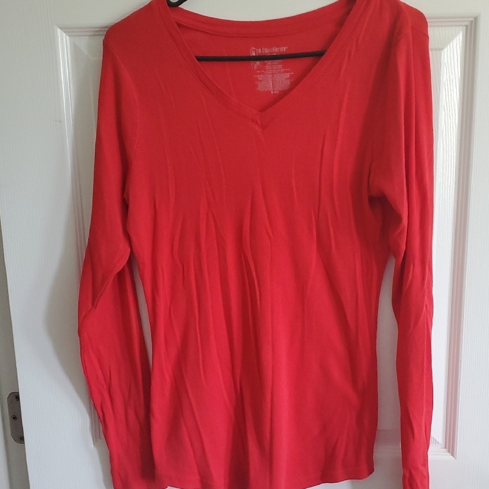 No Boundaries Bright Red Long Sleeve V-Neck Top